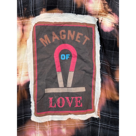 Distressed XL Flannel Magnet of Love Patch Bleached Shirt - Picture 3 of 7